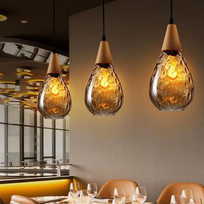 Teardrop Pendant Light With Wood and Glass Shade Style