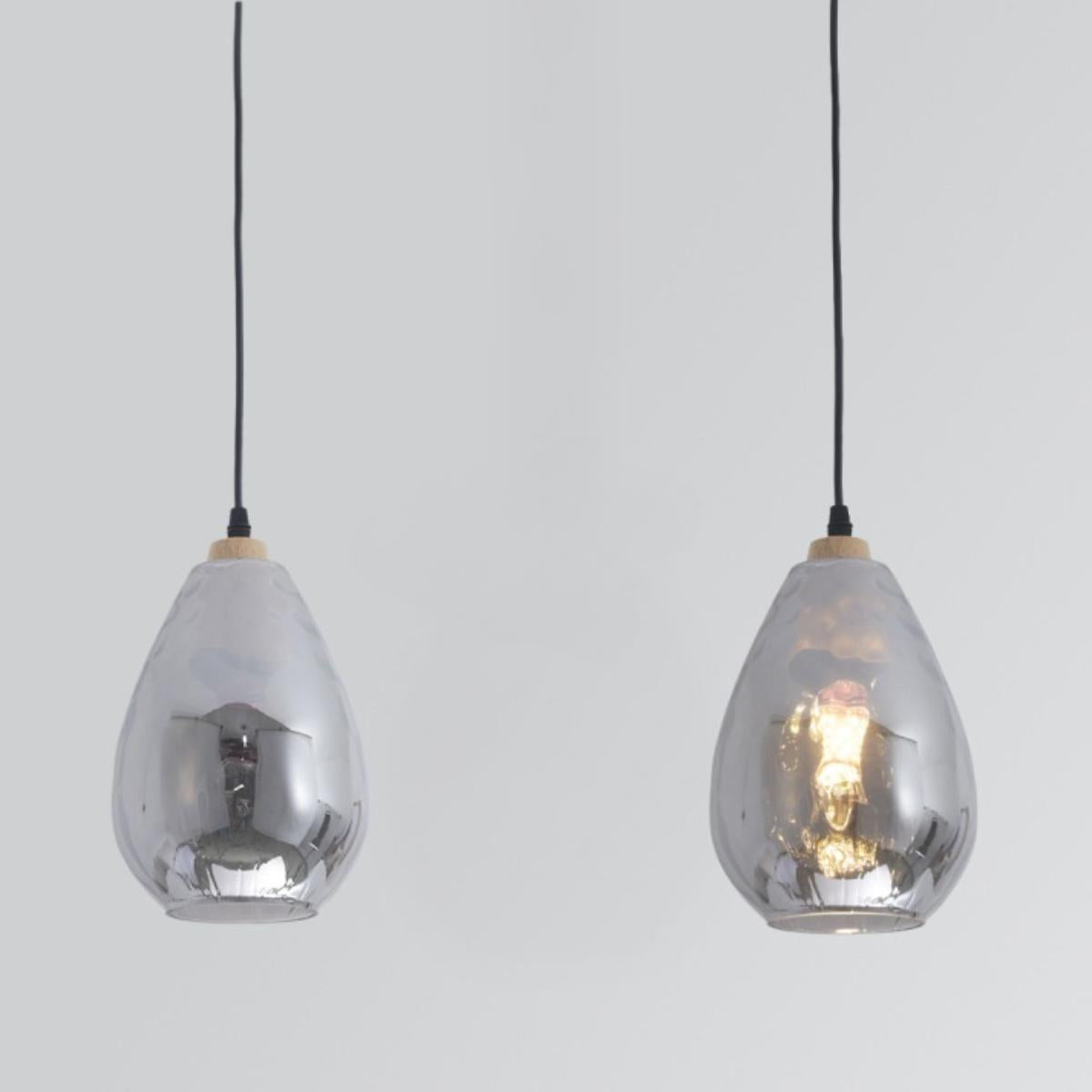
Teardrop Pendant Light With Wood and Glass Shade Style