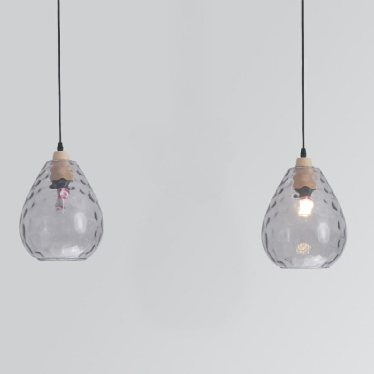 
Teardrop Pendant Light With Wood and Glass Shade Style