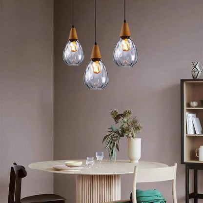 Teardrop Pendant Light With Wood and Glass Shade Style